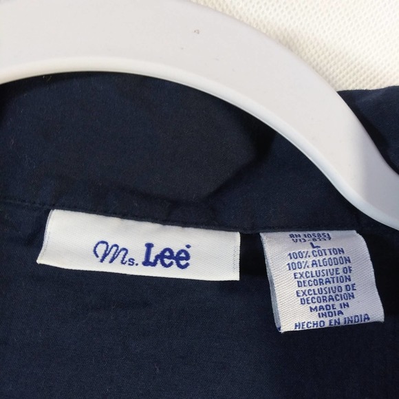 Ms Lee Blue Cotton Short Sleeve Button Up Casual Patriotic Size L - Picture 5 of 5